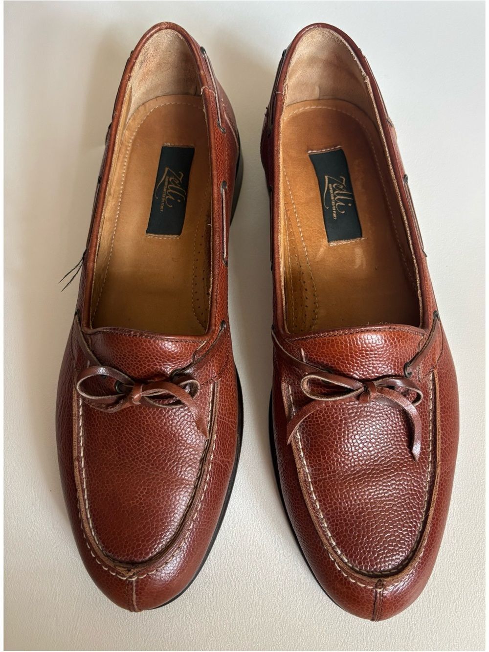 Zelli Shoes Mens 10M Brown Loafer Leather Pebble Grain Rugby Horsebit